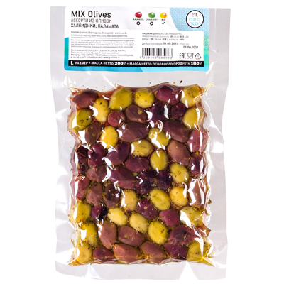 оливки EL GREKO MIX c косточкой 200 г м/у 1/12