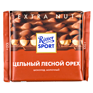 шоколад Риттер Спорт Цельный Лесной Орех Молочный 100 г 1/10