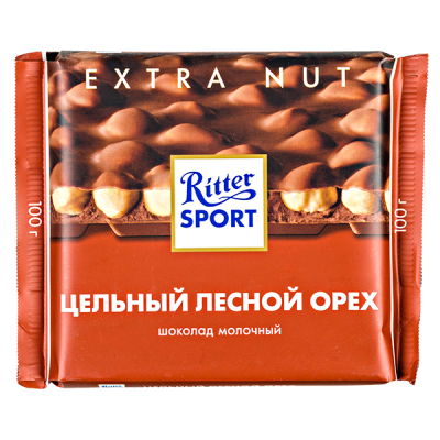 шоколад Риттер Спорт Цельный Лесной Орех Молочный 100 г 1/10