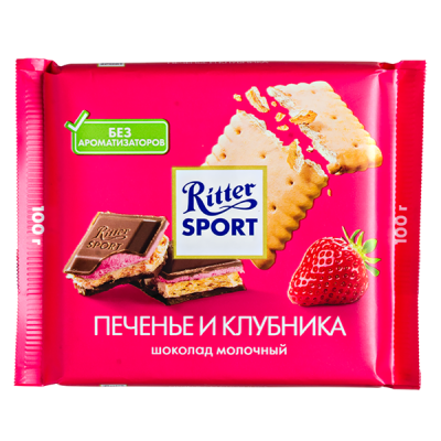 шоколад Риттер Спорт Печенье и Клубника 100 г 1/11