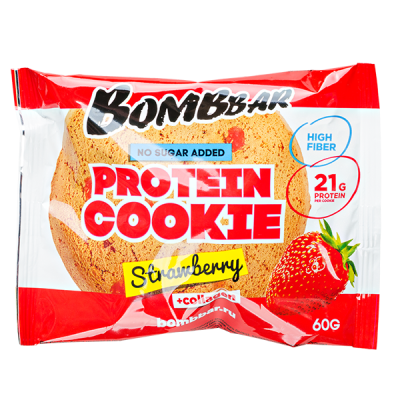 Печенье Bombbar протеиновое с коллагеном Strawberry 60 г 1/10