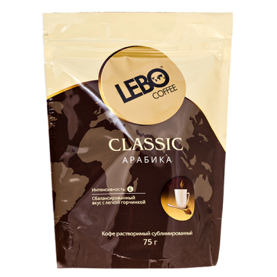 кофе растворимый LEBO CLASSIC Arabica 75 г м/у 1/12