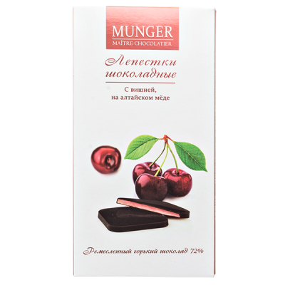 конфеты MUNGER Лепестки с вишней в горьком шоколаде 50 г 1/10
