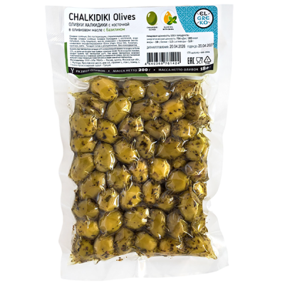 оливки EL GREKO CHALKIDIKI c базиликом 200 г м/у 1/12