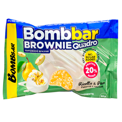 Печенье Bombbar BROWNIE Quadro Ricotta & Pear 50 г 1/10