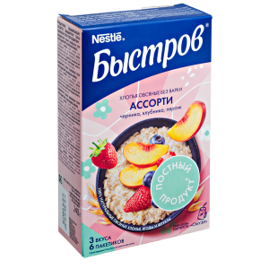 Каша Быстров Ассорти Овсяная Черника, Клубника, Персик 6 пакетиков по 40 г Каша Быстров Ассорти Овсяная Черника, Клубника, Персик 6 пакетиков по 40 г