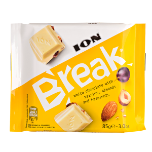 шоколад BREAK White with raisins, almonds and hazelnuts 85 г 1/12