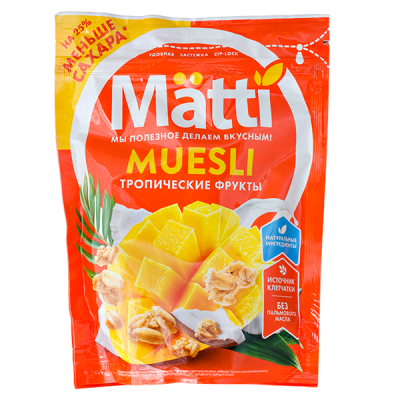 Мюсли MATTI тропические фрукты 250 г 1/8 Мюсли MATTI тропические фрукты 250 г 1/8
