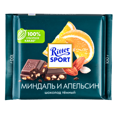 шоколад Риттер Спорт Миндаль Апельсин 100 г 1/12