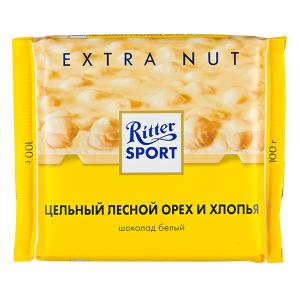 шоколад Риттер Спорт Цельный Лесной Орех и Хлопья Белый 100 г 1/10