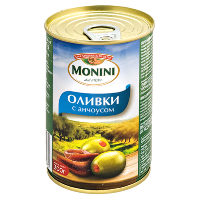 оливки MONINI с анчоусом 300 г ж/б 1/12