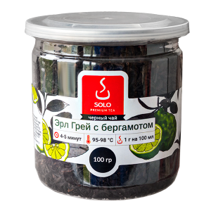 чай SOLO Эрл Грей с бергамотом 100 г пл/б 1/12