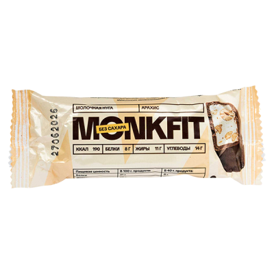 Батончик MONKFIT глазированный Молочная Нуга-Арахис 40 г 1/20 Батончик MONKFIT глазированный Молочная Нуга-Арахис 40 г 1/20