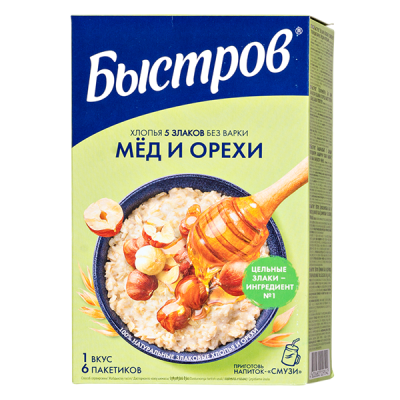 Каша Быстров Мед с орехи 5 злаков 6 пакетиков по 40 г