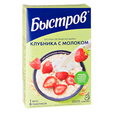 Каша Быстров Клубника с молоком 6 пакетиков по 40 г