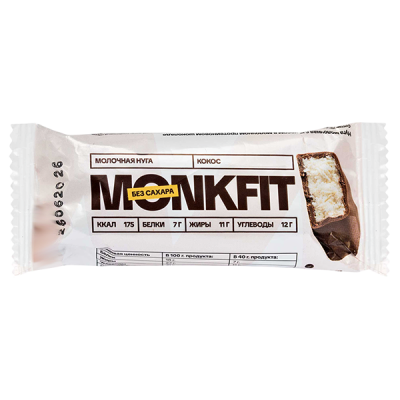 Батончик MONKFIT глазированный Молочная Нуга-Кокос 40 г 1/20 Батончик MONKFIT глазированный Молочная Нуга-Кокос 40 г 1/20