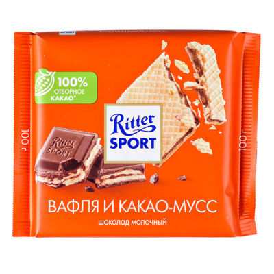 шоколад Риттер Спорт Вафля и Какао-Мусс 100 г 1/10